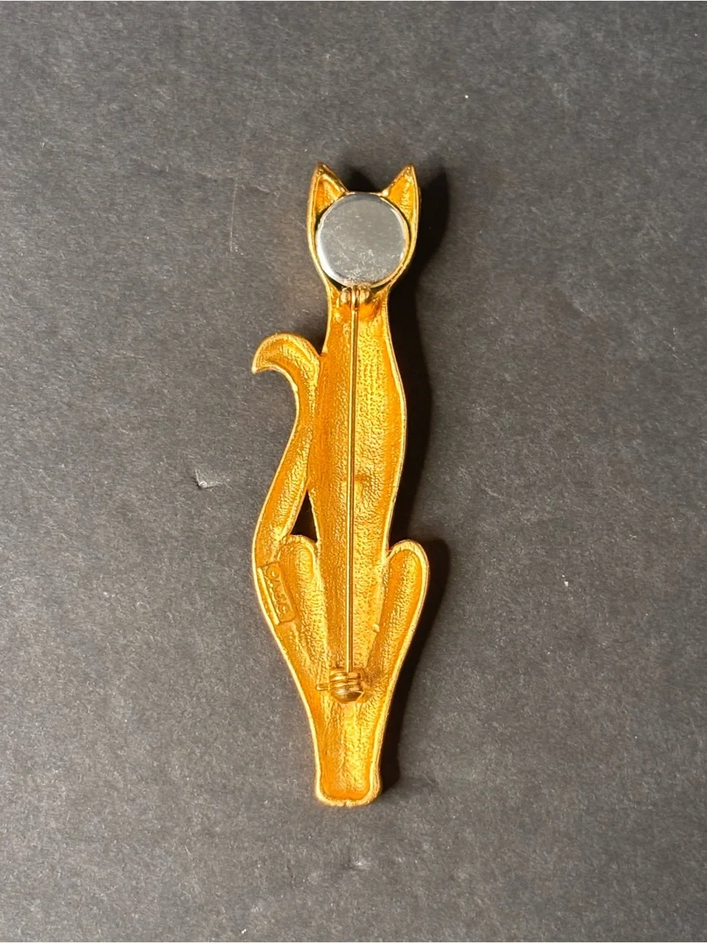 AJC Vintage Egyptian Cat Brooch Gold Tone Green Eyes